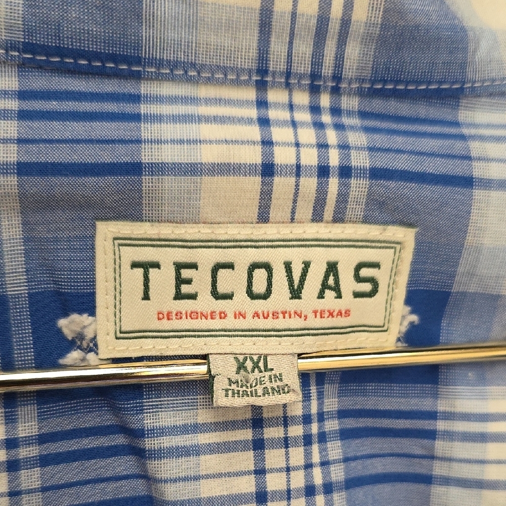 Tecovas Blue and White Checkered Casual Shirt Pearl Snap XxL - Picture 2 of 10